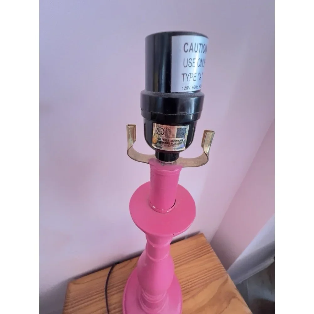 Custom Lamp Tall Burlap Shade Wood Beads Pink Unique Designer 25